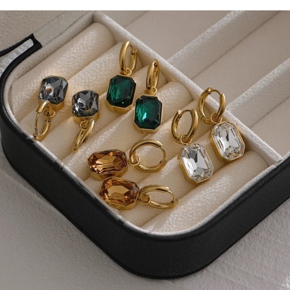 new 18k Gold Plated Huggie Geometric Dangle Hoop Earrings - Picture 7 of 15